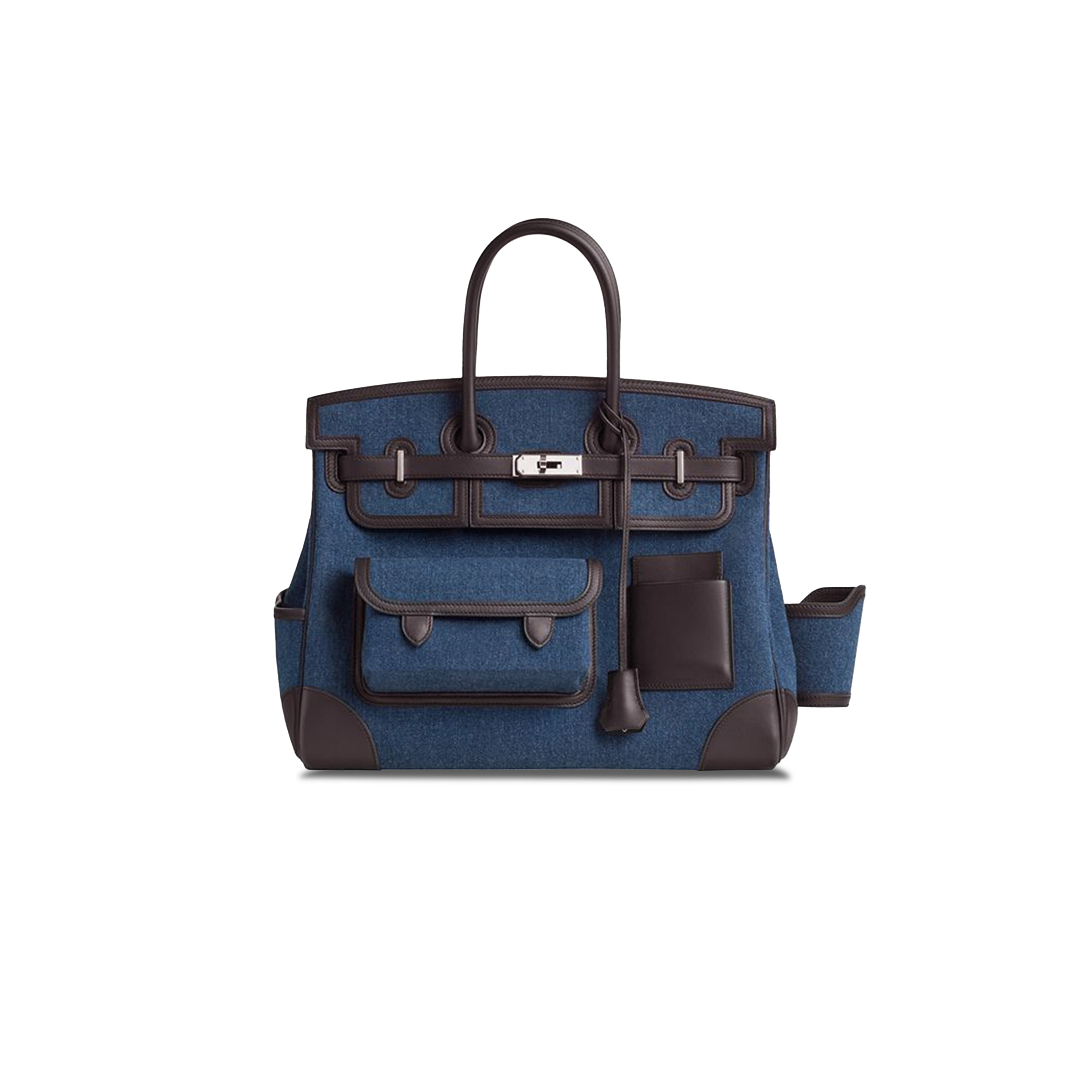 H**mes master birkin 25 canvas and swift leather royal blue silver buckle bag h079238ckaa (25*20*13cm)